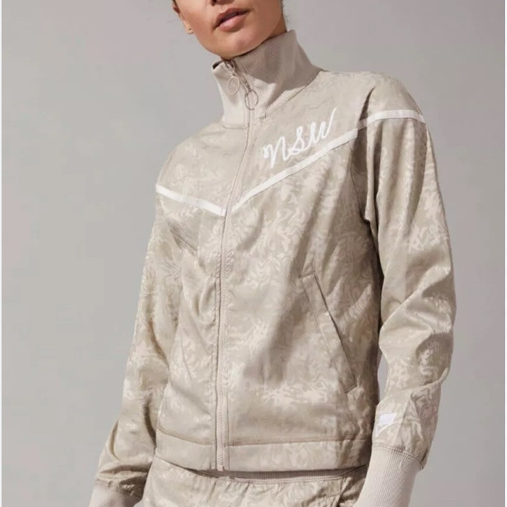 Nike Tan Bomber Jacket with Ribbed Cuffs and High Collar